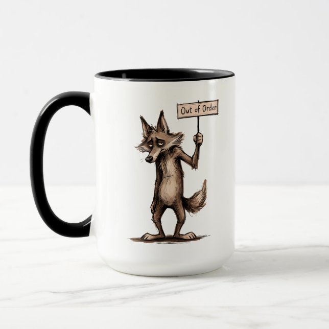 Out of Order Funny Grumpy Coyote Cartoon Mug (Left)