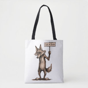 Out of Order Funny Grumpy Coyote Cartoon Tote Bag