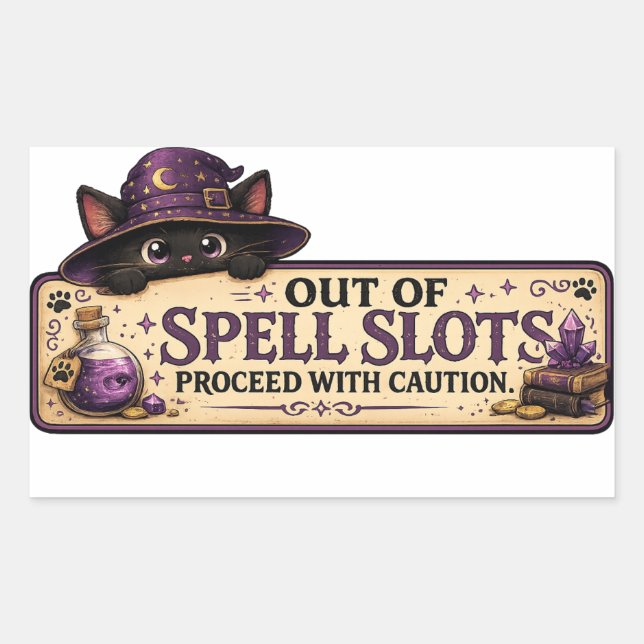 Out of Spell Slots Proceed With Caution Funny D&D  Rectangular Sticker (Front)
