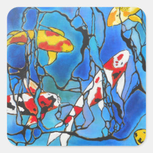 "Out Of The Blue" Koi Fish Art Painting! Square Sticker