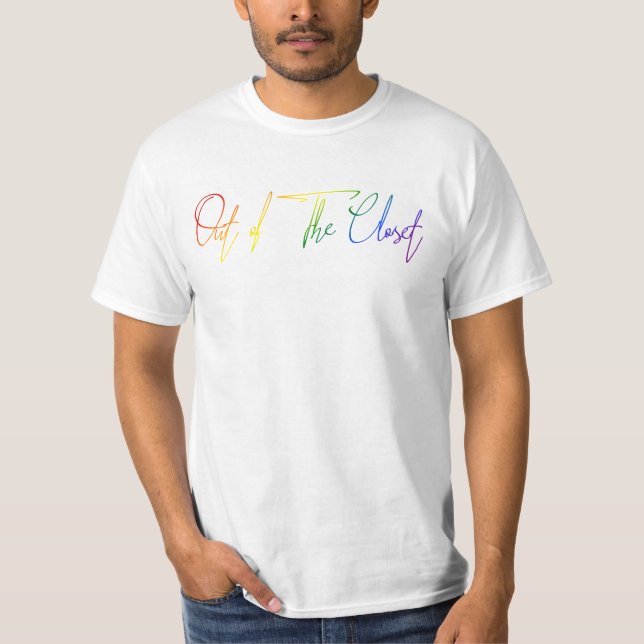 Out of The Closet LGBT Rainbow Flag Handwriting T-Shirt (Front)