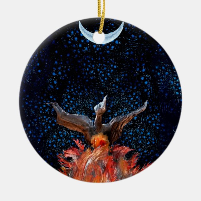 Out of the Flames: Phoenix Rising Ceramic Tree Decoration (Front)