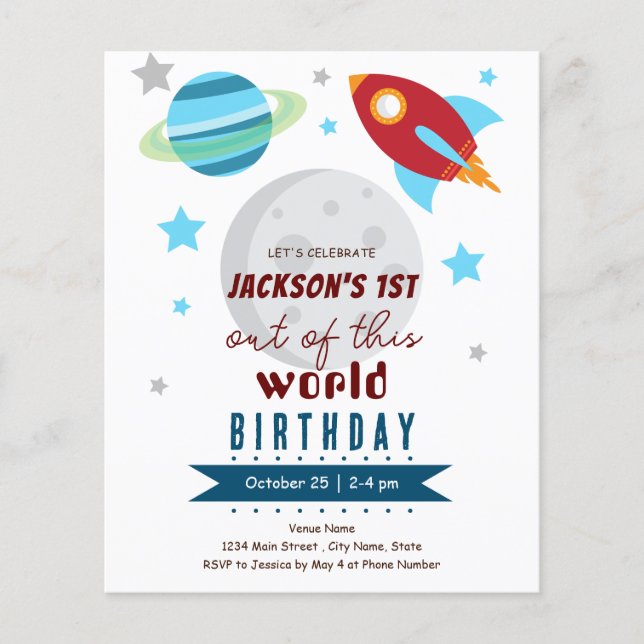Out of This World 1st Birthday Budget (Front)