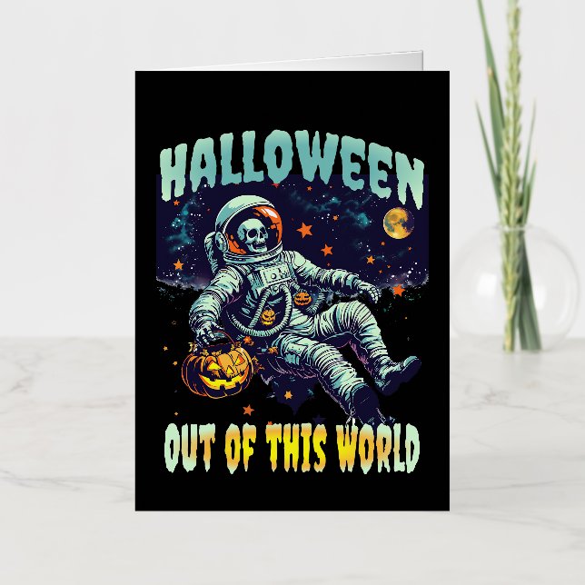Out of This World Astronaut Pumpkin Halloween 2024 Foil Greeting Card (Front)
