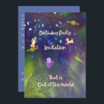Out of This World Birthday Invitation 5 Yr Old Son<br><div class="desc">Out of this World, Birthday party invitation for our son who will be turning five The theme is animals in space, The design is dark blue with stars, planets, and animals with space globes on their heads, the colours are mixed. The word on the front are permanent, inside they can...</div>