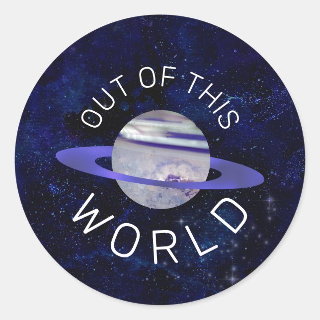 Out of This World Cosmic Blue Planet Space Stars Classic Round Sticker (Front)