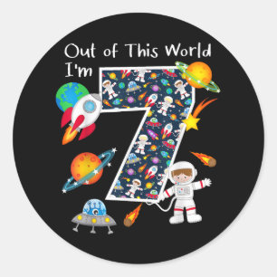 Out Of This World I'm 7 Outer Space 7 Year Old 7th Classic Round Sticker