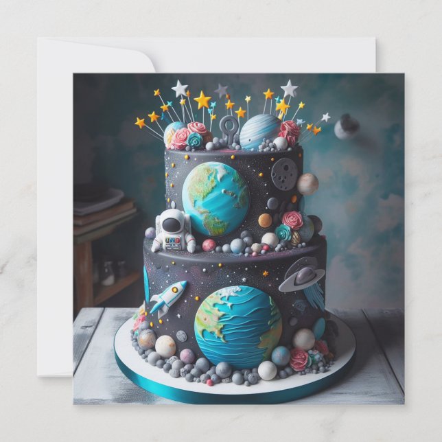 OUT OF THIS WORLD KIDS BIRTHDAY CAKE CARD (Front)