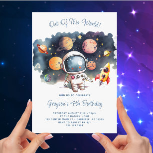 Out Of This World Outerspace 4th Birthday Invitation