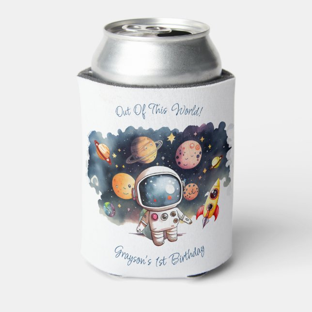 Out Of This World Outerspace Planets Boy Birthday Can Cooler (Can Back)