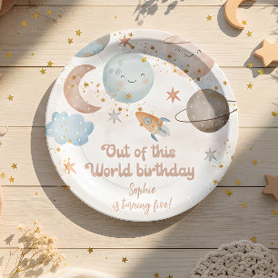 Out of this world space adventure kids birthday paper plate