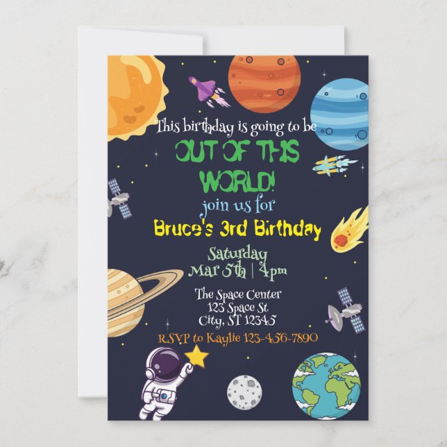 Out of this World, space birthday Invitation (Front)