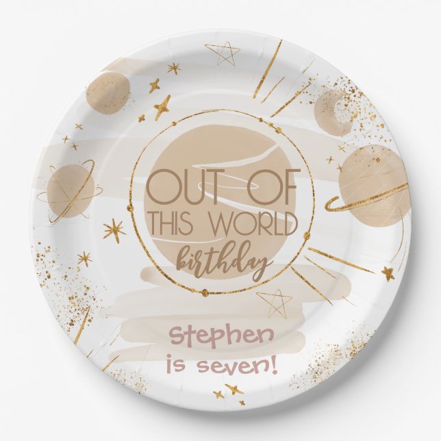 Out of this world space birthday paper plate (Front)