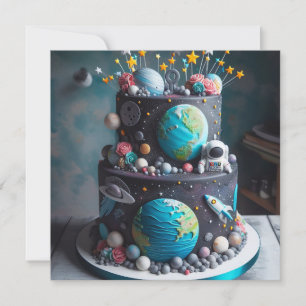 OUT OF THIS WORLD SPACE CAKE KIDS BIRTHDAY INVITATION