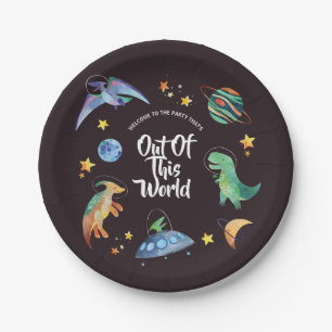 Out Of This World Space Dinosaur Galaxy Birthday Paper Plate