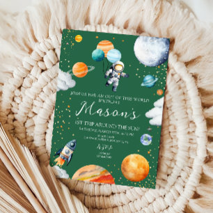 Out of This World Space First Birthday Invitation