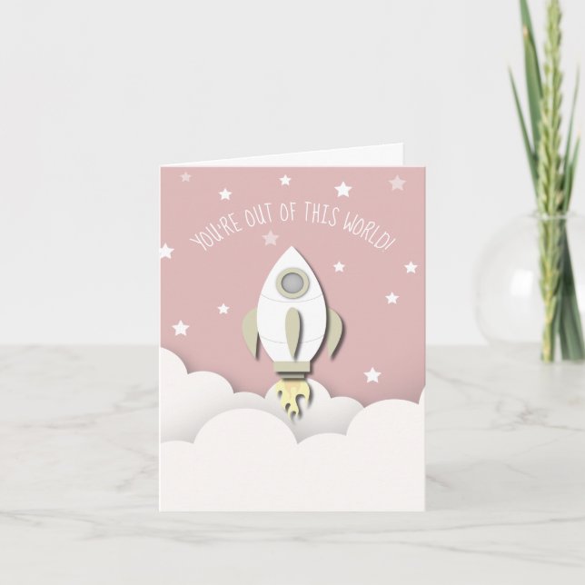 Out Of This World Space Pink Classroom Valentine Card (Front)