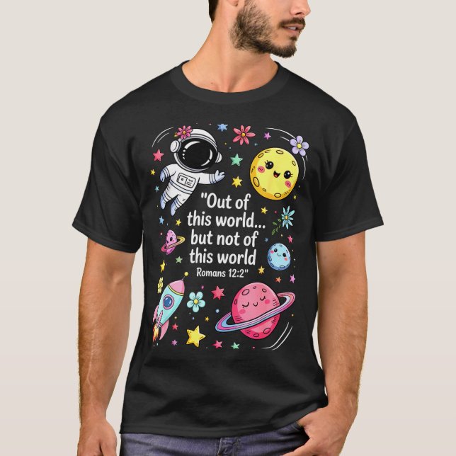 Out Of This World Spaceship Planet Galaxy Christia T-Shirt (Front)