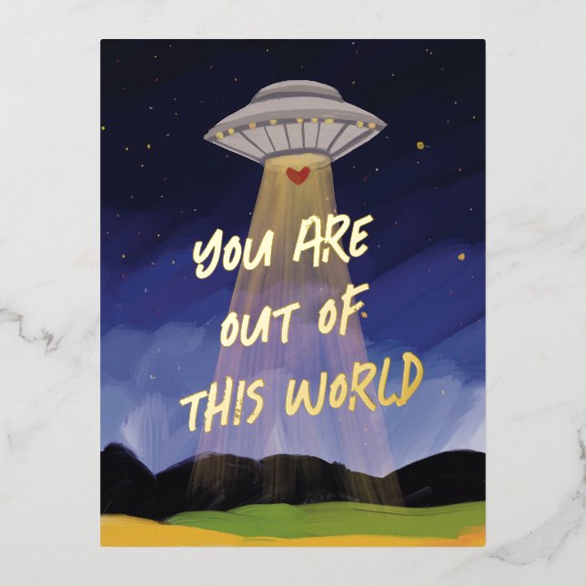 Out of this World UAP Valentine Foil Holiday Postcard (Front)