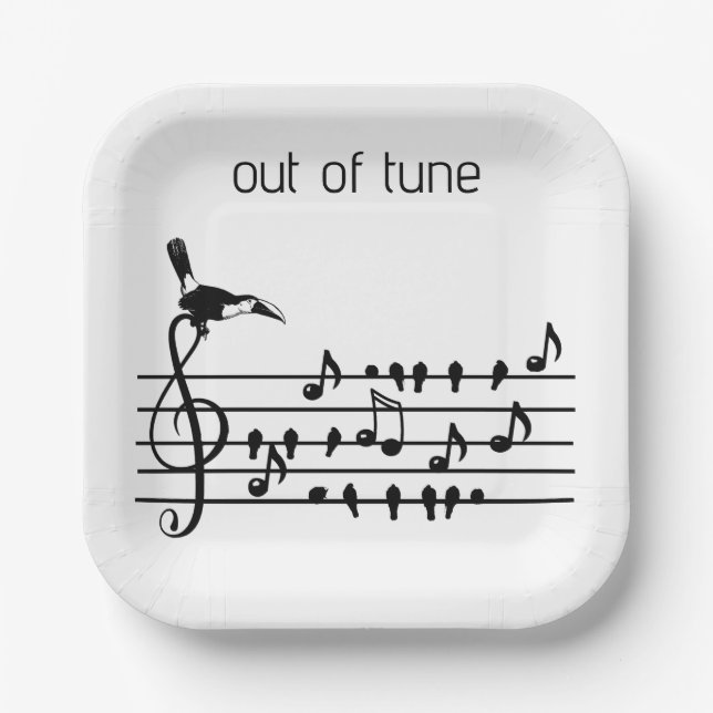 Out of Tune, toucan joining songbirds   Paper Plate (Front)
