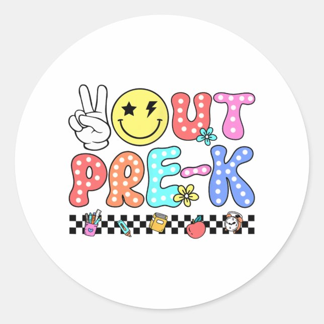 Out Pre-k School Graduation Groovy Last Day Of Sch Classic Round Sticker (Front)