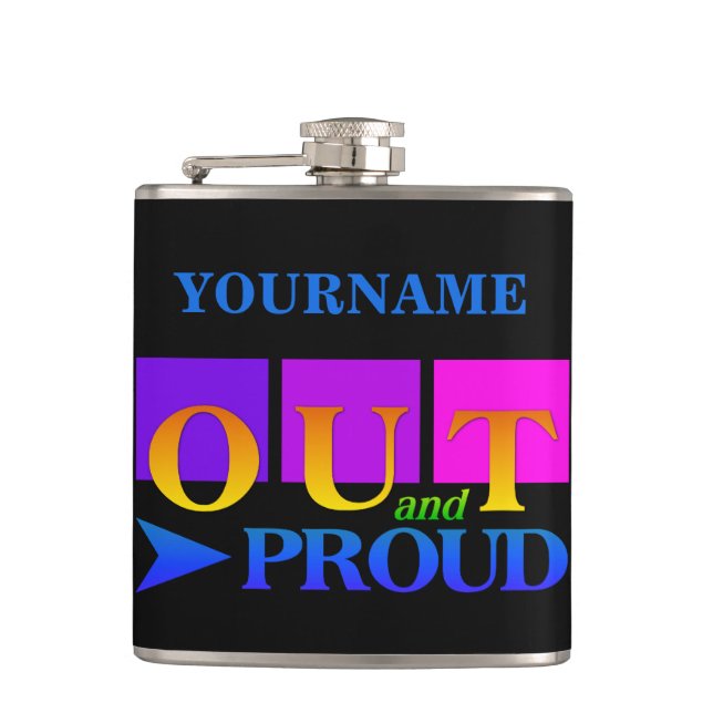 OUT & PROUD custom flask (Front)