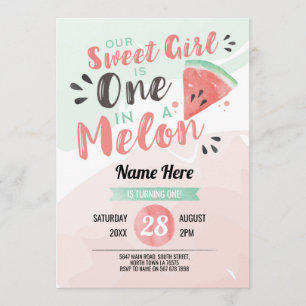 Out Sweet Girl One 1st Melon First Birthday Invite