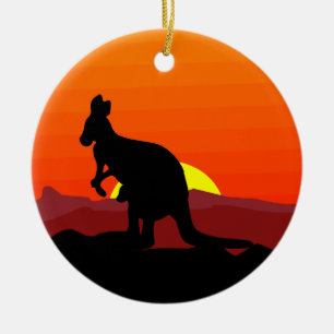 Outback Australian Kangaroo at Sunset Ceramic Tree Decoration