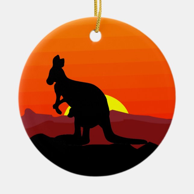 Outback Australian Kangaroo at Sunset Ceramic Tree Decoration (Front)
