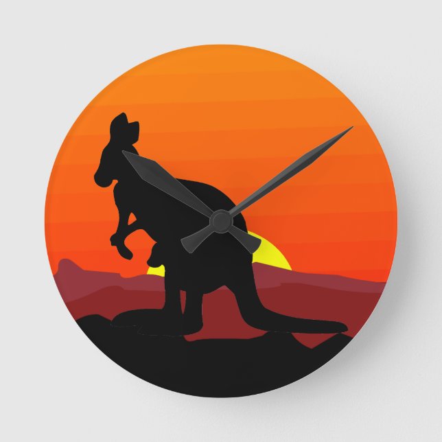 Outback Australian Kangaroo at Sunset Round Clock (Front)