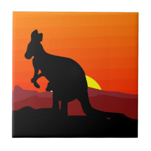 Outback Australian Kangaroo at Sunset Tile