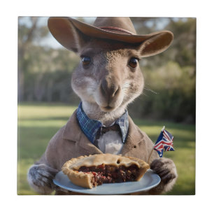 "Outback Delight: A Kangaroo Eats Aussie Meat Pie Tile