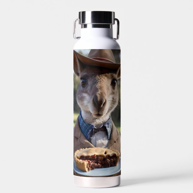 "Outback Delight: A Kangaroo Eats Aussie Meat Pie Water Bottle (Front)