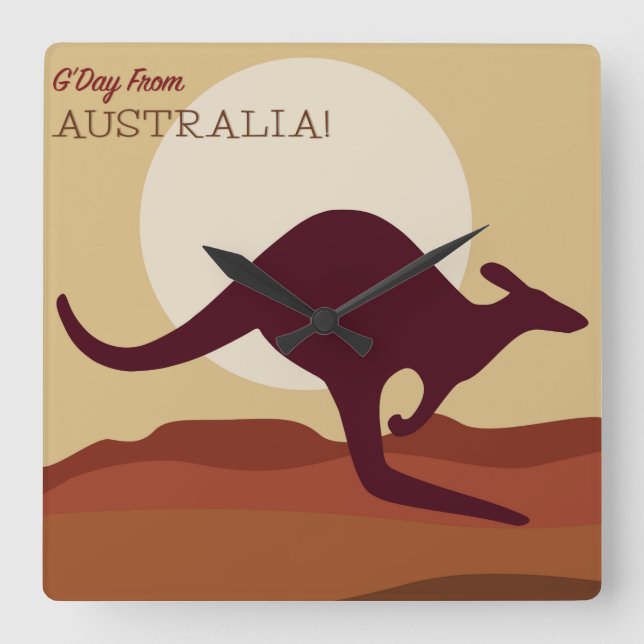 Outback kangaroo square wall clock (Front)
