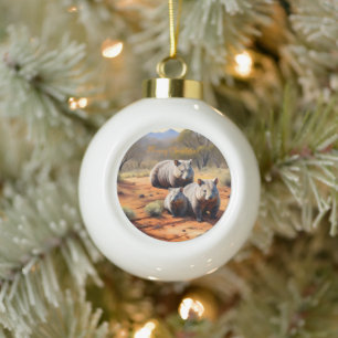 Outback Trio: Wombat Wanderers, Ceramic Ball Christmas Ornament
