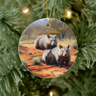 Outback Trio: Wombat Wanderers, Ceramic Tree Decoration
