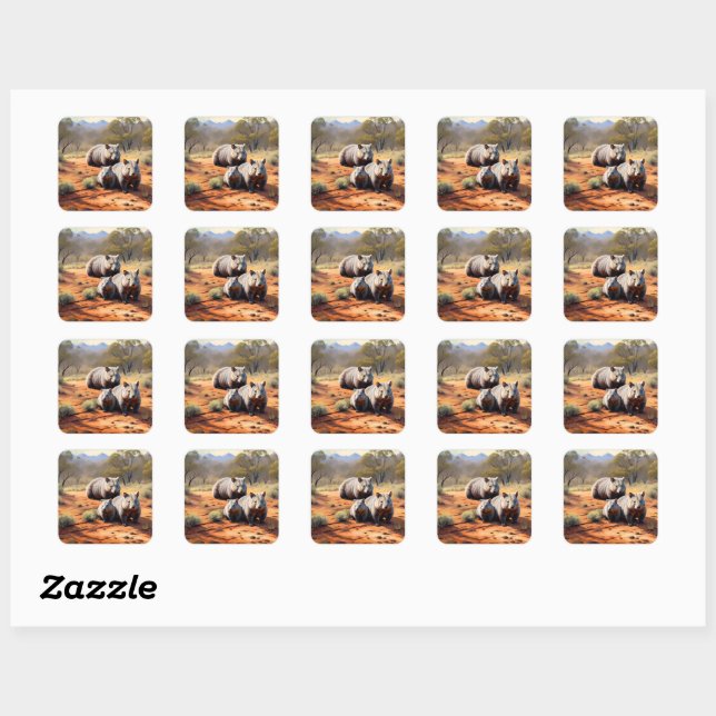 Outback Trio: Wombat Wanderers, Square Sticker (Sheet)