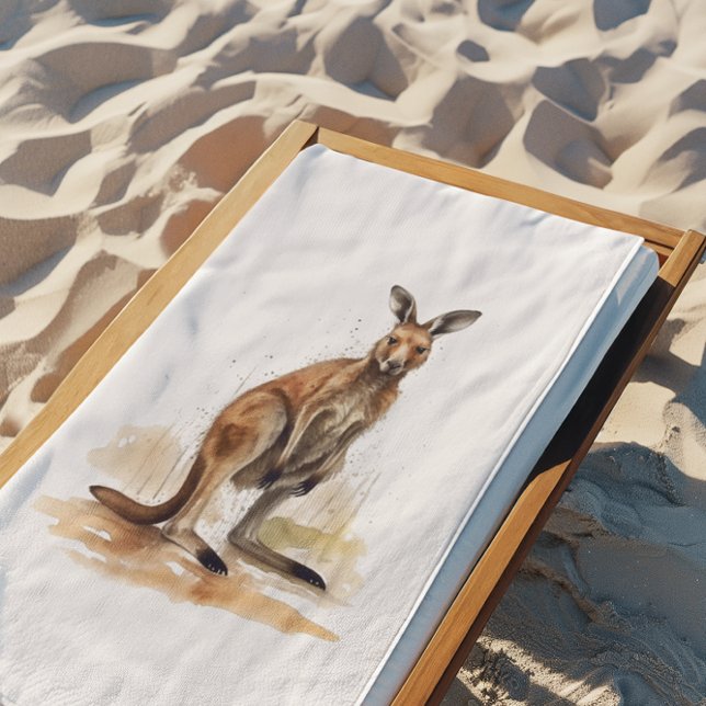 Outback Wanderer: Watercolor Kangaroo Beach Towel (Creator Uploaded)