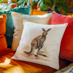Outback Wanderer: Watercolor Kangaroo Cushion