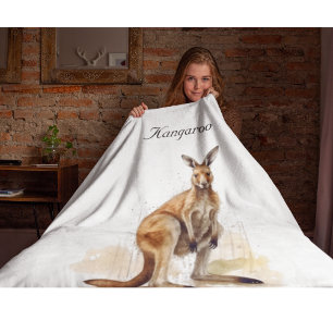 Outback Wanderer: Watercolor Kangaroo custom Fleece Blanket