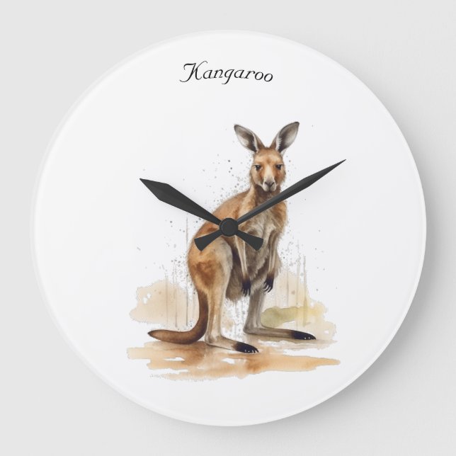 Outback Wanderer: Watercolor Kangaroo custom Large Clock (Front)