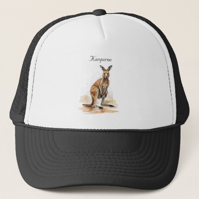 Outback Wanderer: Watercolor Kangaroo custom Trucker Hat (Front)