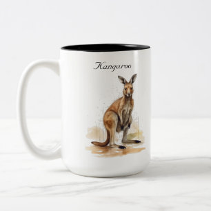 Outback Wanderer: Watercolor Kangaroo custom Two-Tone Coffee Mug