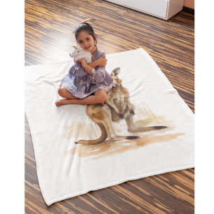Outback Wanderer, Watercolor Kangaroo Fleece Blanket