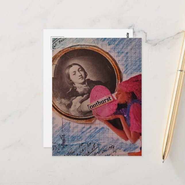 Outburst Mixed Media Collage Postcard (Front/Back In Situ)