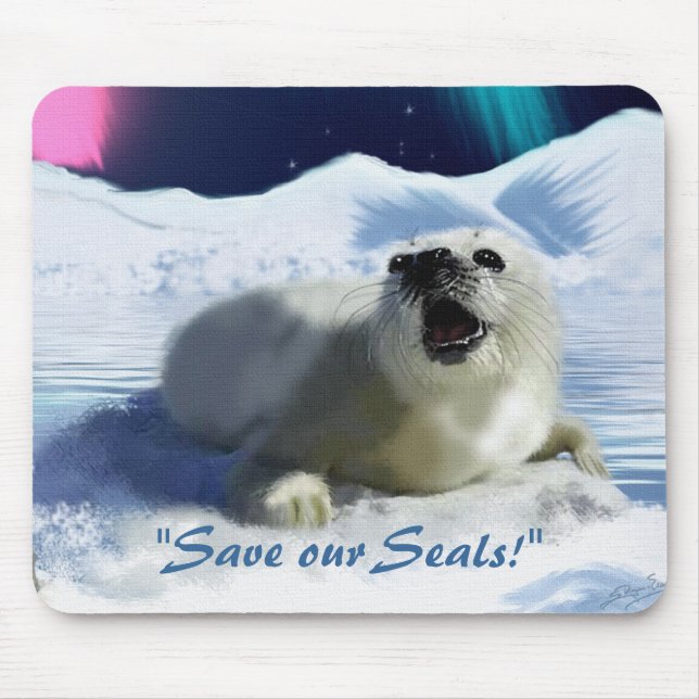 "OUTCRY" Harp Seal Anti Seal-Hunt Mouse Pad (Front)