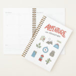 Outdoor Adventure Camping Graphic Planner<br><div class="desc">Celebrate the great outdoors with this planner design featuring camping and hiking graphic icons, including a map, mountains, tent, branch, compass, backpack, sleeping bag, lantern and trail signs. A lined woodgrain is featured in the background with red, blue, green, tan and grey illustrations. Easily customise the name and year. This...</div>