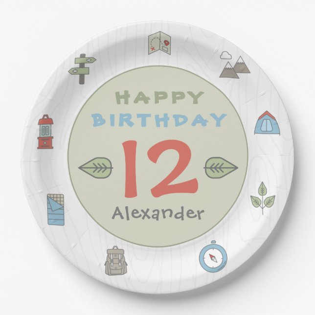 Outdoor Adventure Camping Hiking Kid's Paper Plate (Front)