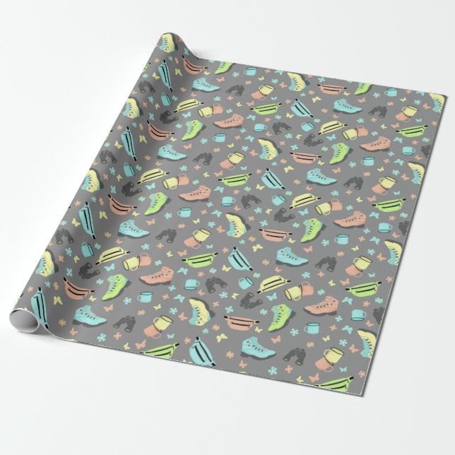 Outdoor Adventure Collage Patterned  Wrapping Paper (Unrolled)