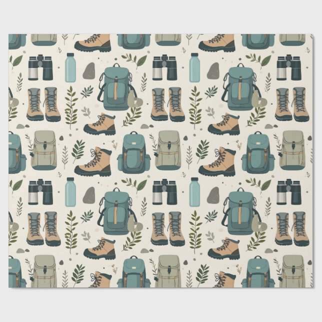 Outdoor Adventure Pattern Hiking Boots Backpacks Wrapping Paper (Flat)